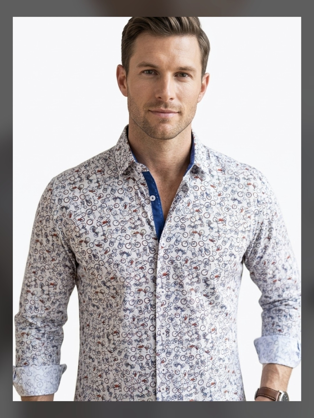 Soul of London Bicycle Print Button Down Shirt Medium 100% Cotton Novelty